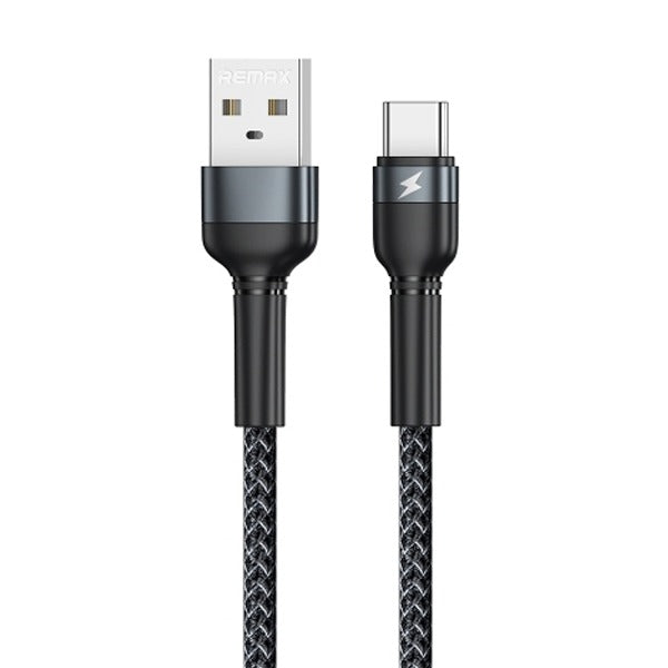 كيبل USB-A إلى USB-C من ريماكس مضفر من سبائك الألومنيوم شحن سريع وتصميم متين | أسود كيبل USB-A إلى USB-C من ريماكس مضفر من سبائك الألومنيوم شحن سريع وتصميم متين | أسود